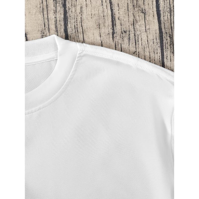 European Size Letter Print T-shirt, Men's Casual Street Style Stretch Round Neck Tee Shirt For Summer