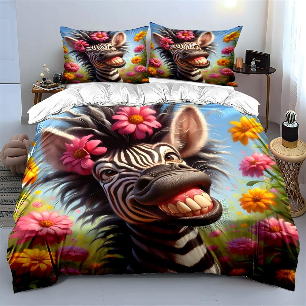 Colorful Zebra In Floral Bliss Exquisite Three-Piece Bedding Set Gift For Kids And Adults
