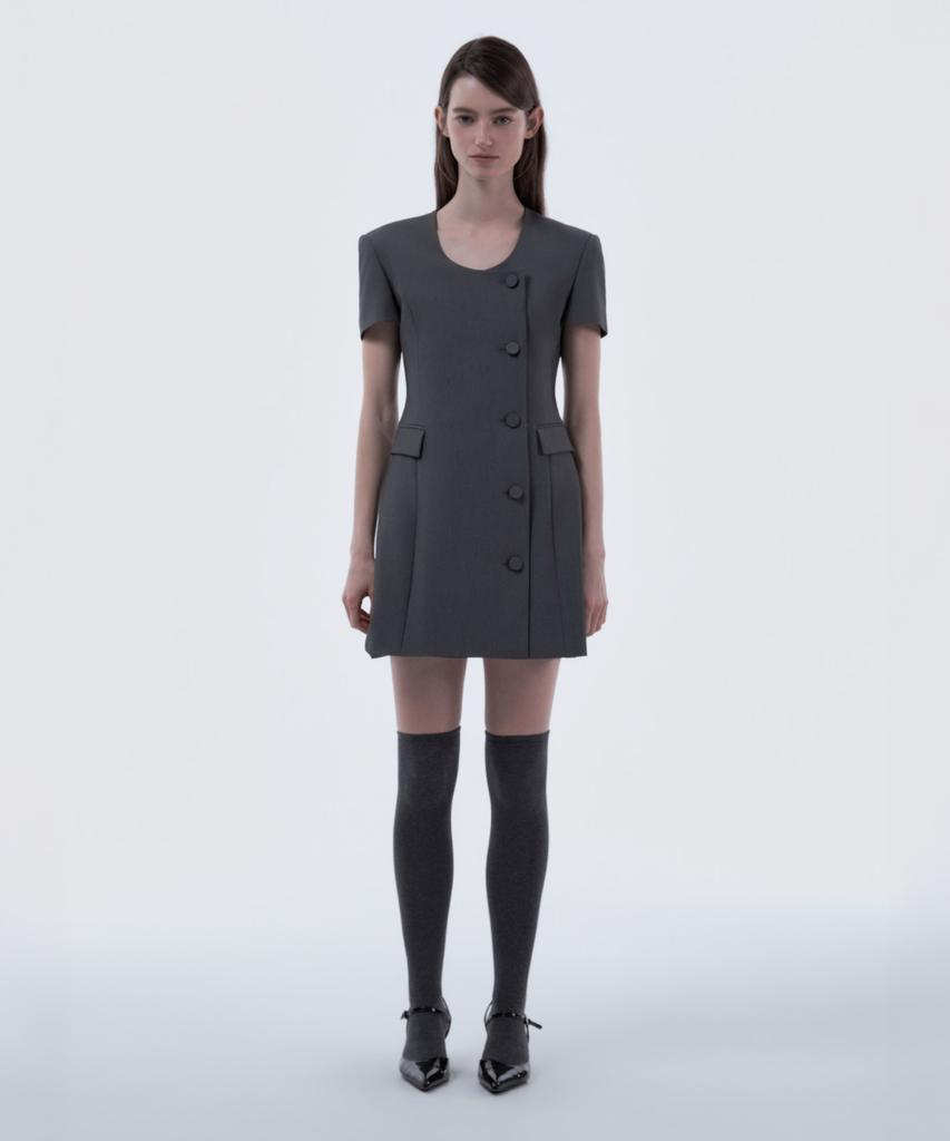 Mausolleum Jenn Round Neck Half-Sleeve Suit Jacket Dress - Gray