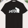Men Orange Cotton T-Shirt with Black Cat Chess Design Casual Short Sleeve Top for Summer Men Clothing