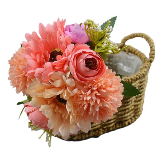 Artificial Chrysanthemum Ball Flower Bouquet Mixed Fake Silk Hydrangea Flower with Chrysanthemum Peonies for Bridal Bouquet Wedding Party Floral