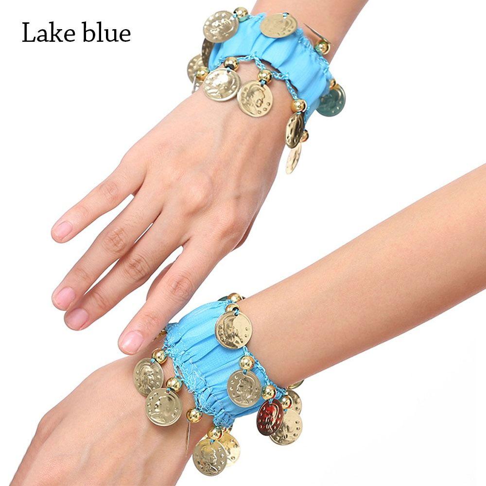 Dance Accessories Gold Coin Chiffon Hand Cuff Wristlet Rattle Bracelet Belly Dance Wrist Bracelets