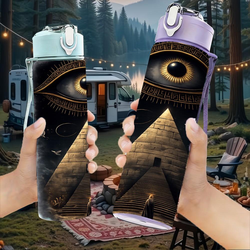 1PC All Seeing Eye Pyramid Mystic Art 750ml Color Plastic Sports Water Bottle Leakproof Flip Straw Lid Suitable for Sports Office Home Use