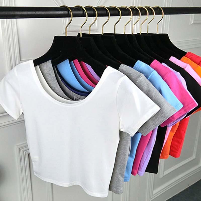 Fashion and Simple Best-selling U-neck T-shirt Solid Color Women's Sexy Short-sleeved T-shirt for Girls