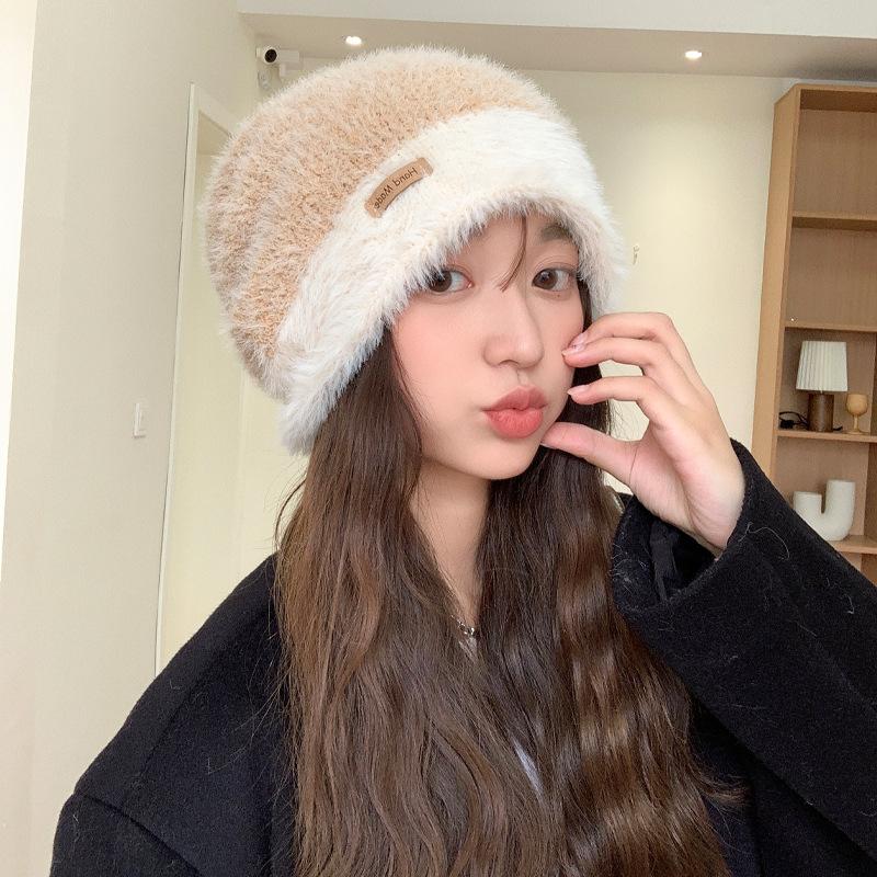 Hat Women's Autumn and Winter Loose Big Head Circumference Stacking Hat Winter Warm Knitted Wool Hat Solid Color Versatile Cold Hat