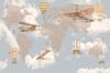 Papel de parede fotográfico infantil mapa-múndi com balões e aviões DWK296 200x135