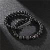Black Frosted Stone Lava Stone Crown Long Stretch Bracelet Bracelet Set