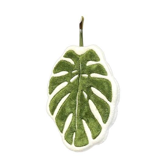 Green Leaf Hand Towel Soft Absorbent Alocasia Leaf Towel Monstera Leaf Hand Towel with Hanging Loop for Home Bathroom Kitchen