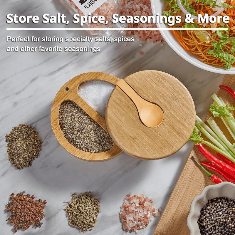 New Bamboo Salt Jar Kitchen Seasoning Bottle Kitchen Supplies Circular Bamboo Seasoning Box Spice Rack