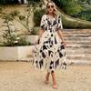 1Pcs Women's Summer Dress with Waisted V-neck Print Maxi Dress