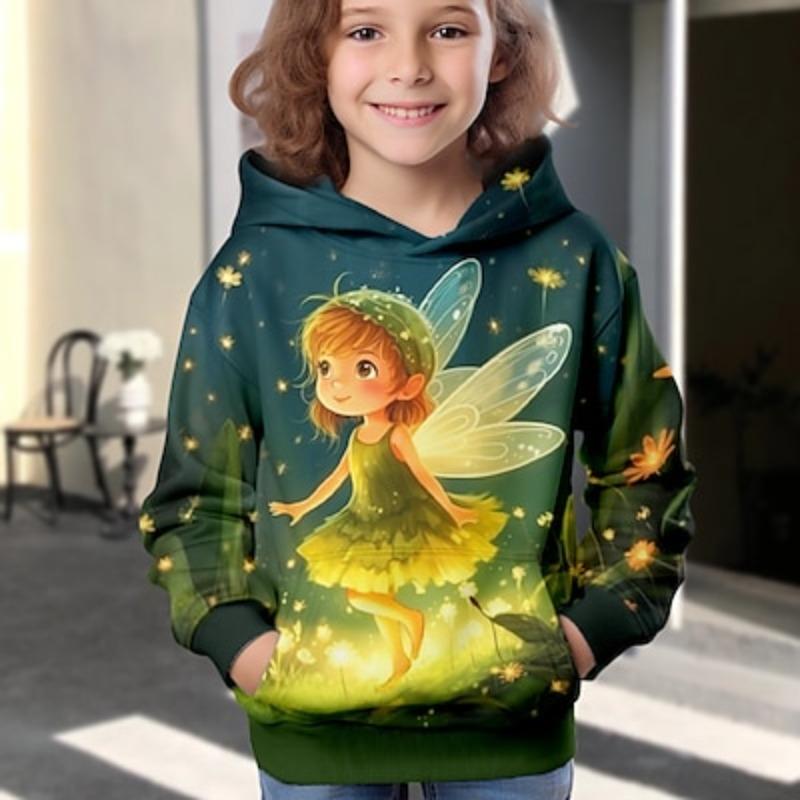 Sweat à capuche 3D pour fille, manches longues, imprimé 3D, automne, hiver, mode active, mignon, polyester, enfants de 3 à 12 ans, extérieur, décontracté, quotidien, coupe régulière