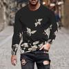 Crane Bird Pattern T-Shirt For Men Beautiful Animals 3D Printed T Shirts Autumn Casual Loose Round Neck Tops Tees Long Sleeves