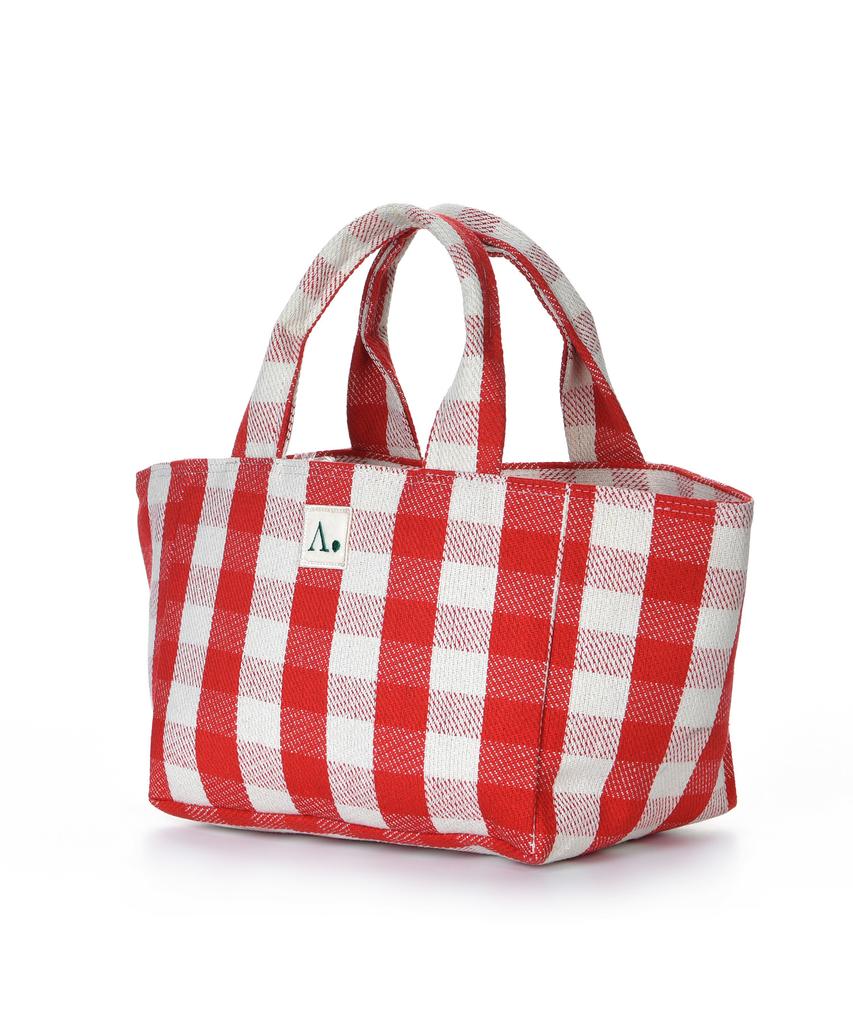 The-Abon Beach Cotton Check Tote Bag Red