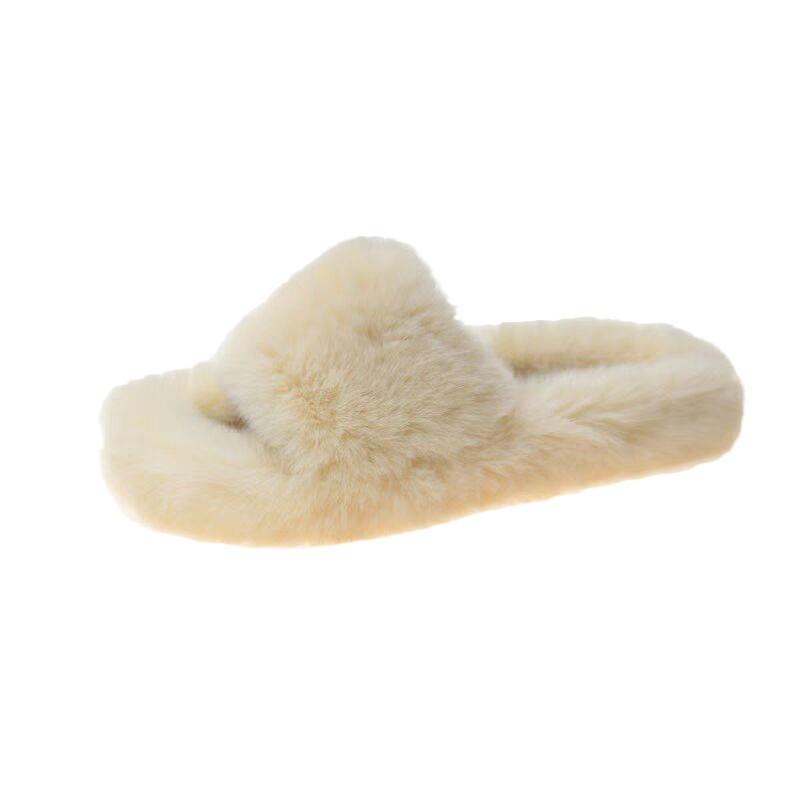 Internet Celebrity Mao Mao Slippers Female Autumn and Winter Wear 2024 New Internet Celebrity Super Fire Fairy Wind Flat Bottom Niche Cotton Slippers