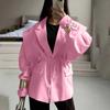 Women's V-Neck Loose Fit Tie Waist Jacket for Fall - Flattering Coat for Casual Daily Wear
