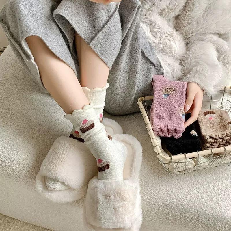 Women's Autumn and Winter Thickened Warm Australian Fleece Mid-calf Socks, Home Floor Socks, Pile Socks, Trendy Cake Socks
