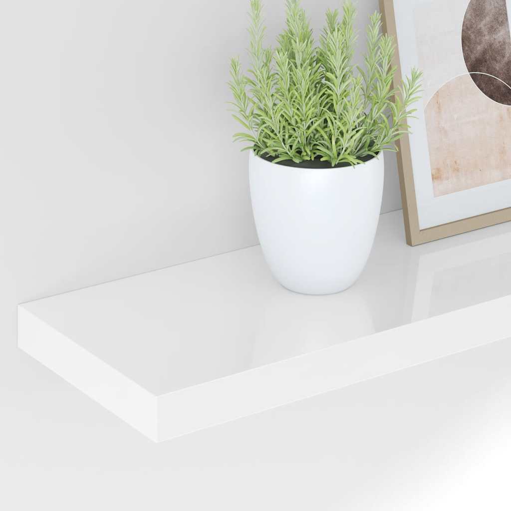 Floating Shelf High Gloss White 90 x 23.5 x 3.8 cm MDF