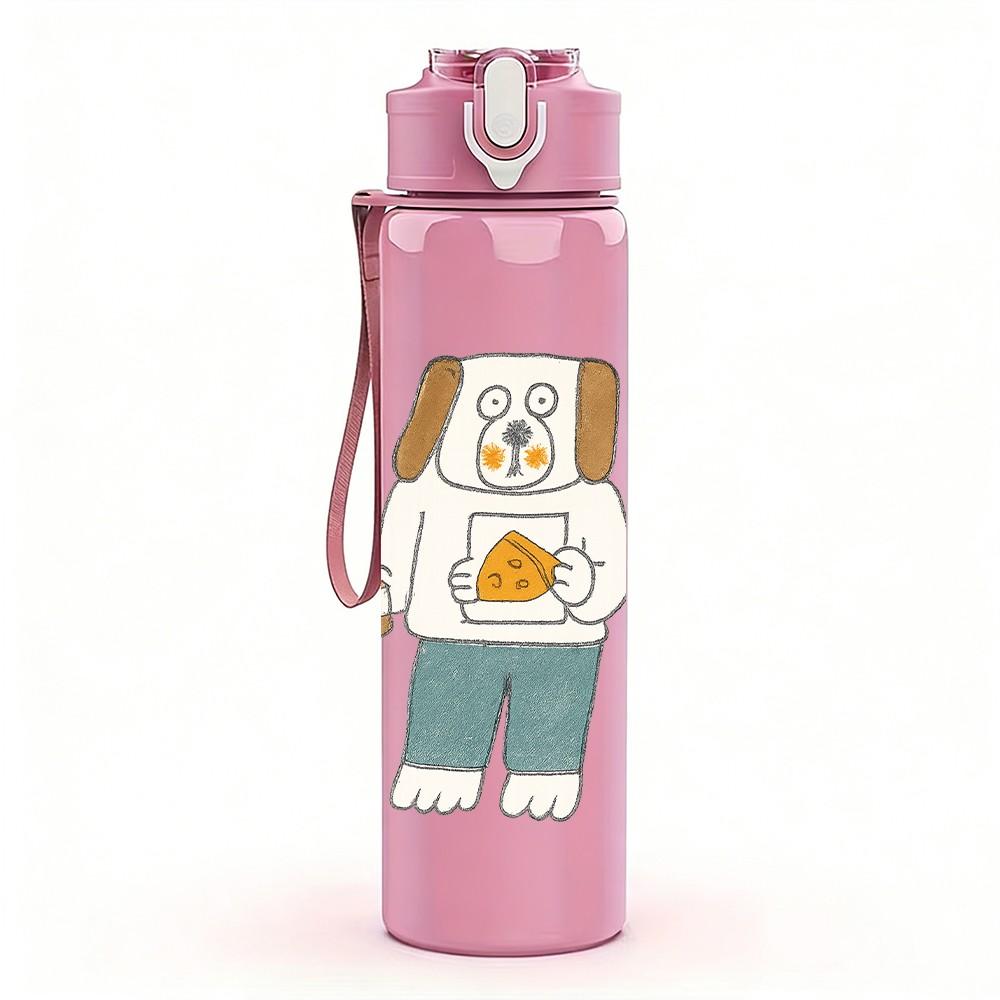 1PC Cartoon Bread Man Character 750ml Color Plastic Sports Water Bottle Leakproof Flip Straw Lid For Sports Office Home Use