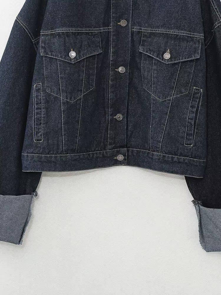 New European & American Women's Denim Lapel Jacket with Flared Pants Suit
