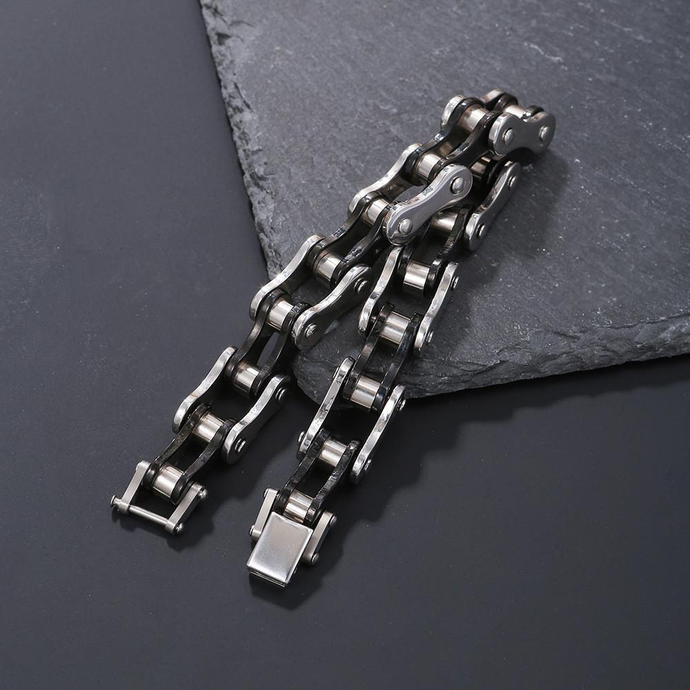 Stylish Geometric Stainless Steel Mens Bracelet With Rolling Bike Chain Design For Casual Wear