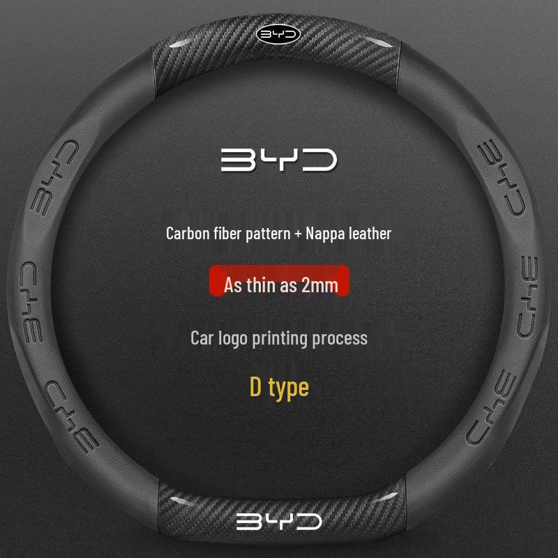 BYD Song Han Qin Yuan Steering Wheel Cover - Ultra-thin, Breathable, 5D Embossed, No-Sew Napa Leather for 19-26 Models