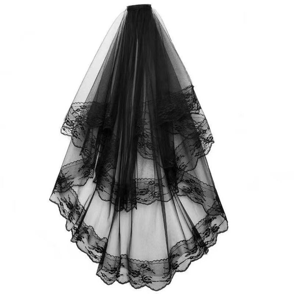 Two-Tier Lace Veil Lace Edge Head Veil Romantic Tulle Veil  For Wedding Bride