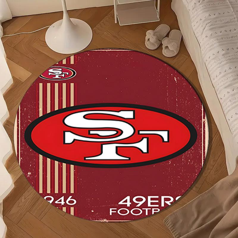 Vintage 49ers Voetbal Ronde mat, Antislip Cirkel Tapijt Stoelkleed Voor woonkamer, Slaapkamer, Deurmat Huisdecoratie Cadeau Kerstcadeaus