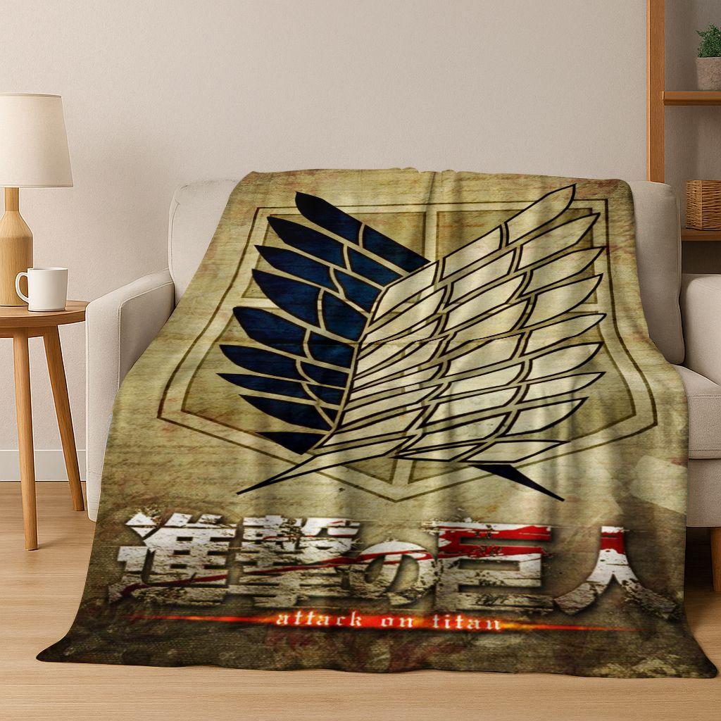 2026 New Anime Attack On Titan Eren Mikasa Cartoon Flannel Blanket,Cozy Soft Throw Blanket for Home Bedroom Bed Sofa Cover Kids