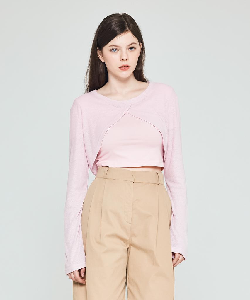 DEPASION See-Through Crop Long Sleeve T-Shirt (Pink)