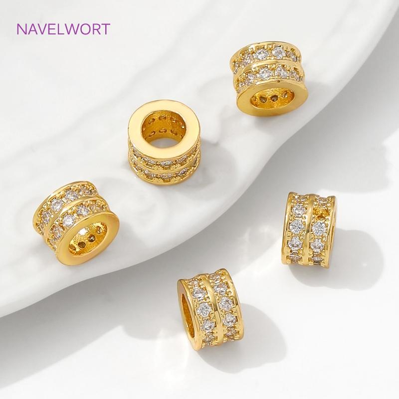 2/4/8Pcs Brass Spacer Beads 18K Gold Plated Round Beads Separators,With Zircon Necklace Beads,DIY Beading Jewelry Accessories