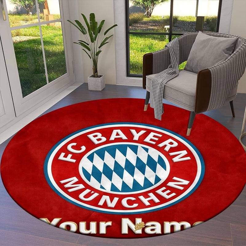 FC Bayern München Okrúhly koberec s vlastným menom, Kobercový koberec do obývacej izby, spálne, k pohovke, herne, Protišmyková podložka
