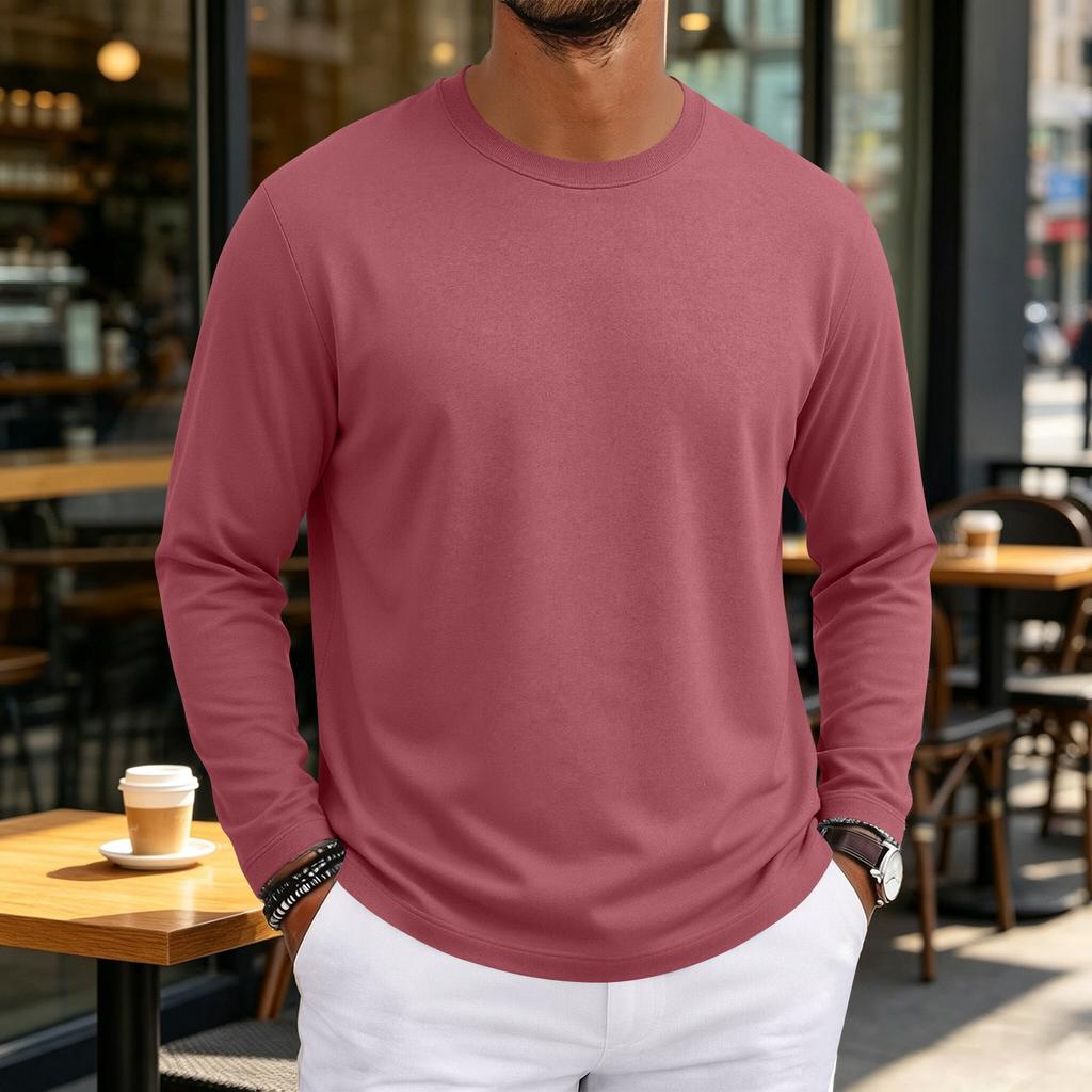 Men's Long Sleeve Neck Loose Fit T-Shirt for Casual Everyday Wear