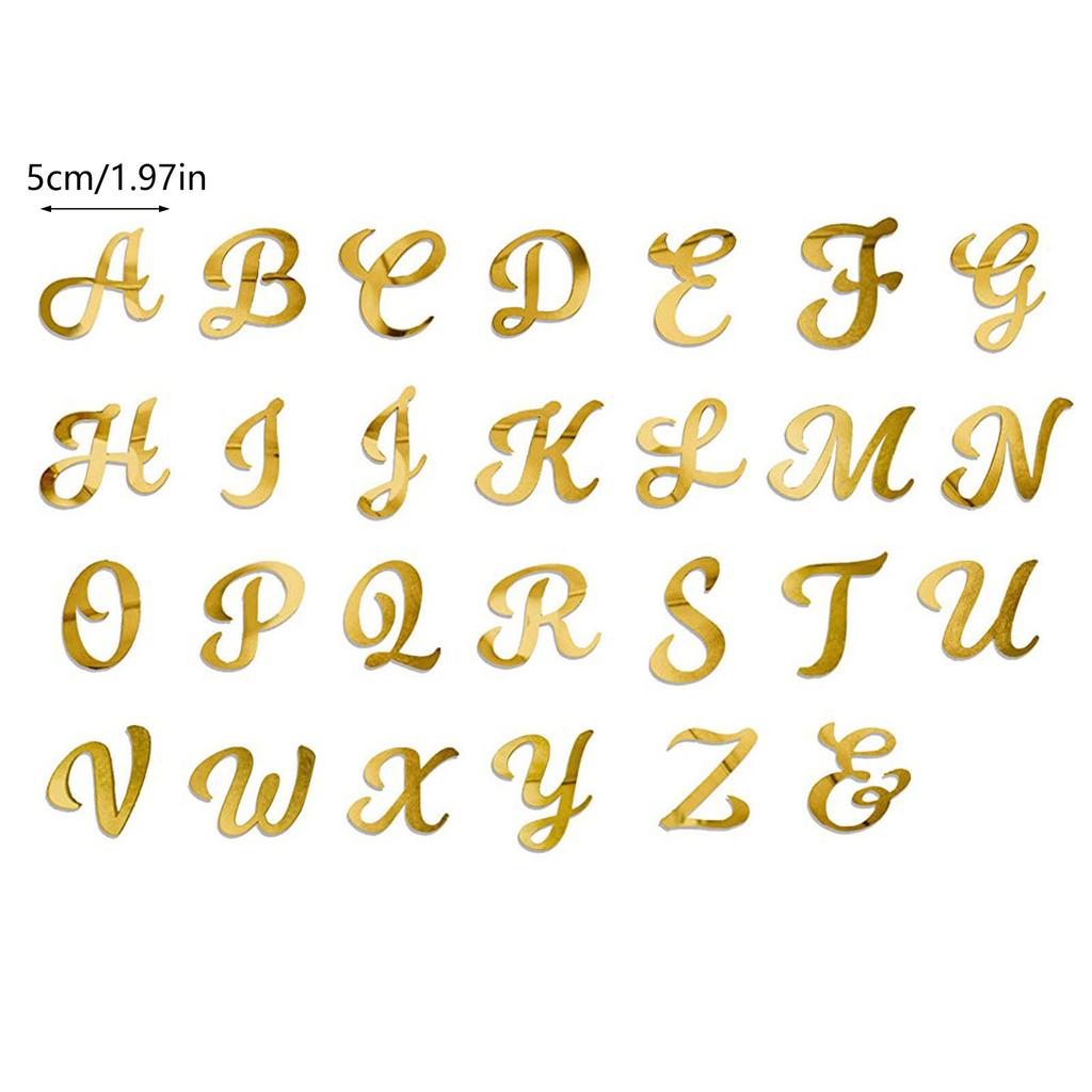 Lot de 26 décorations de gâteaux en acrylique doré avec lettres de l'alphabet en miroir doré AZ pour décorations de gâteaux avec nom personnalisé