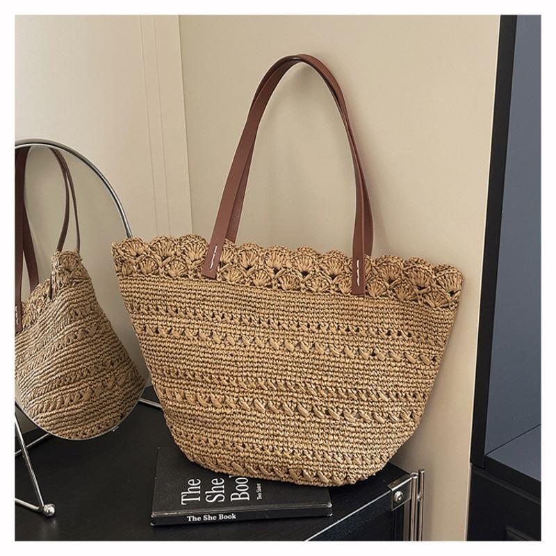 Large Capacity Woven Straw Bag Women's Summer New Shoulder Tote Bag Seaside Vacation Wind Beach Bag