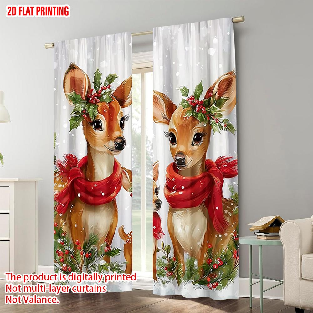 2pcs   Plane Printing Creative Curtains Christmas Elk Durable 100% Polyester Fabric (without Rod) Outdoor Decorations Ldeal for
