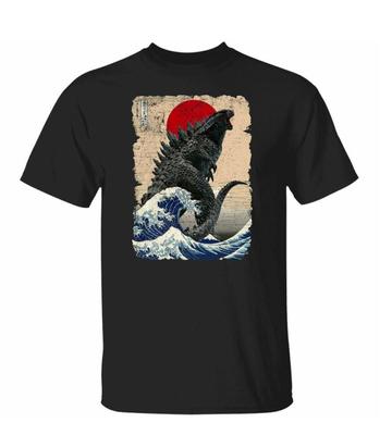 Camiseta Godzilla y los Hombres Ola Divertida Para Hombres Camiseta Regalo Tendencia Hombres Cuello Redondo Camiseta Unisex