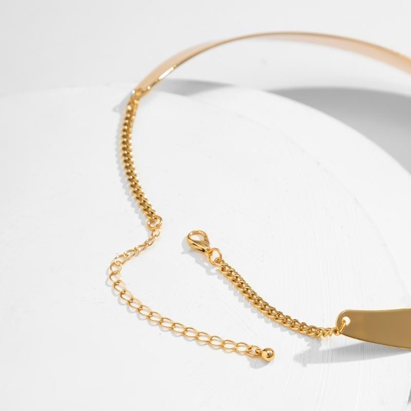 Collana da Donna Stile Punk Hiphop Torques in Filo Metallico Esagerato Choker Catena Larga Liscia Gioiello per il Collo Oro/Argento