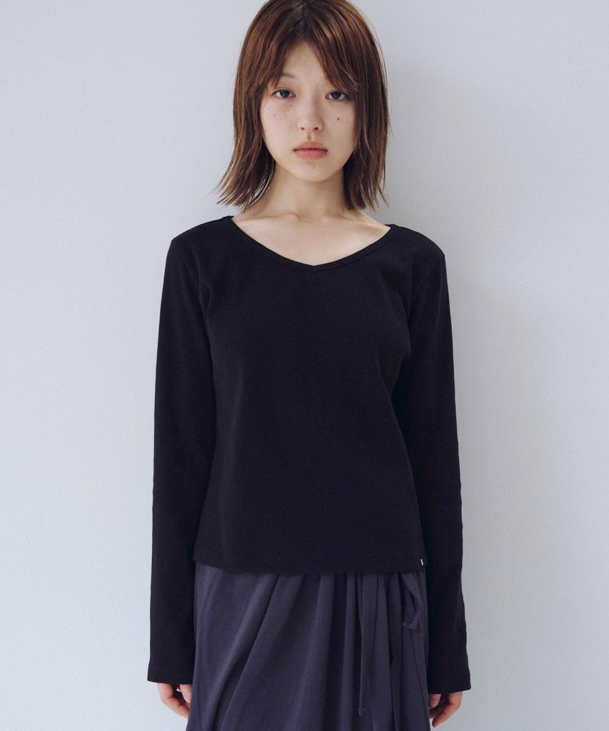 Ohesio Basic Ribbed V-Neck Long Sleeve, Black