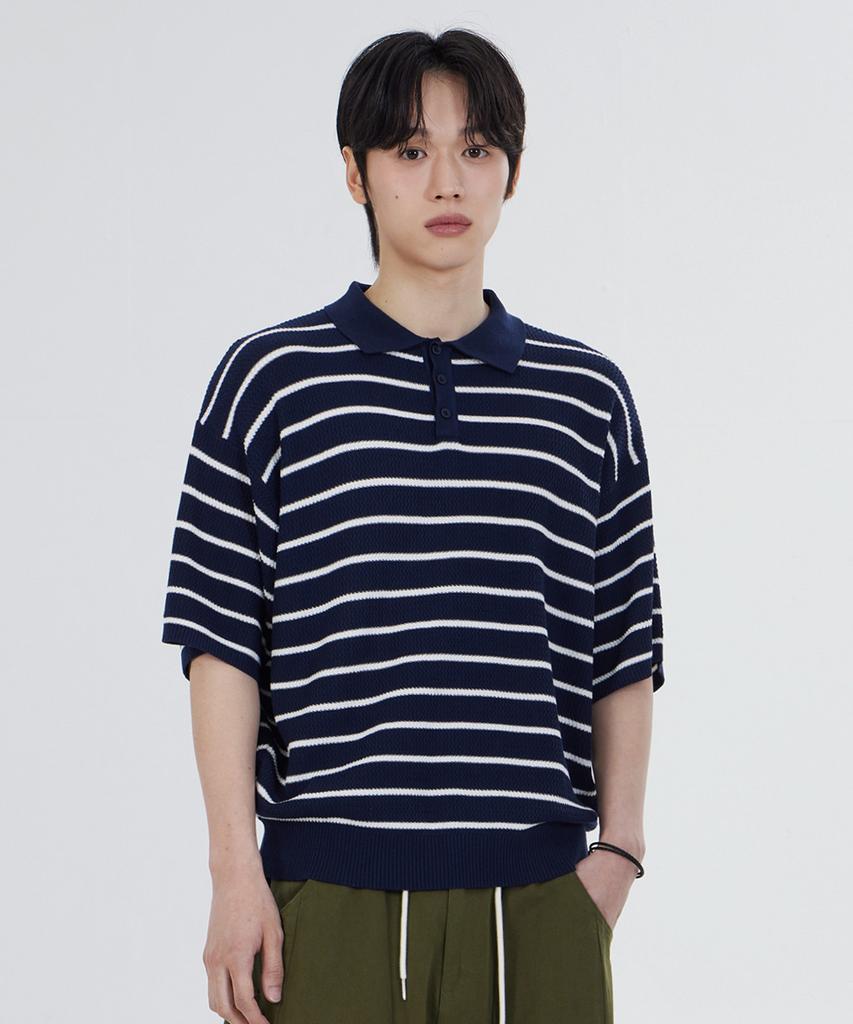 GLW Striped Collar Half Knit Navy