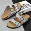 Summer New Classic Double Button Slippers Shoes Leather Soft Footwear Fashion Male Outdoor Rubber Flat Men Sandals Beach Shoes