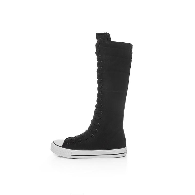Women's High-top Canvas Shoes Street Fashion Over The Calf Flat Walking Shoes Designer Trendy Shoes