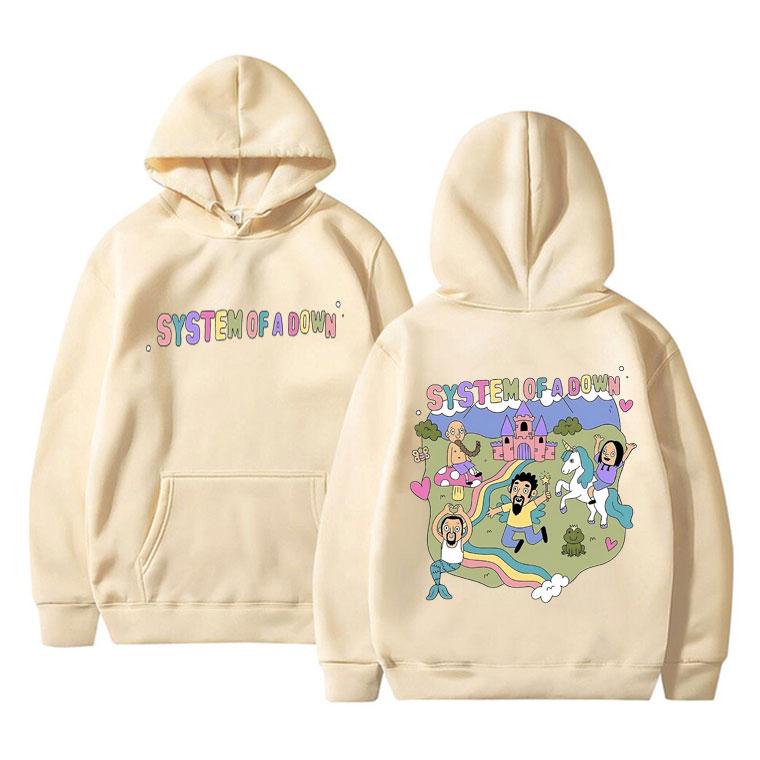 Vintage System of A Down Hoodie Unisex Damen Fleece Baumwolle Hochwertige Hoodies Top Männliche Rockmusik Band Cartoon Grafik Sweatshirt