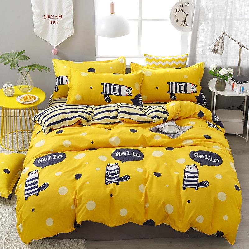 Four-piece Set of Washed Cotton Bedding, Quilt Cover, Bed Sheet Quilt Cover, Simple Nordic Style Kit