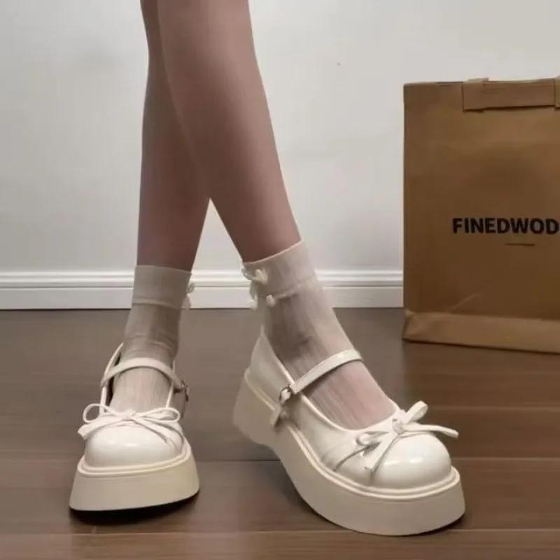 Women's Shoes 2025 Brand Mary Janes Women's High Heels Fashion Butterfly-knot Dress Pumps Women New Round Toe Platform Heels