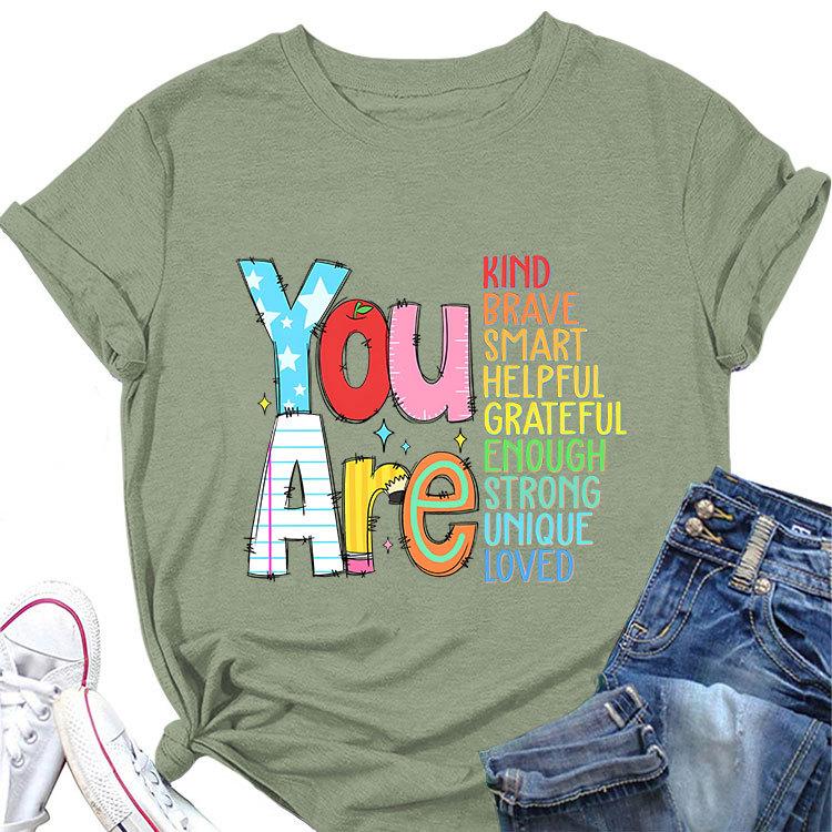 Summer new short sleeve Tshirt you are kind brave smart print loose casual round neck top Womens fashion allmatch pullover