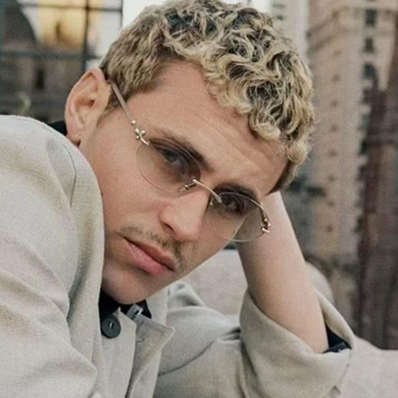 New Y2k Vintage Rimless Oval Sunglasses Women For Men Luxury Brand Designer Sun Glasses Punk Popular Metal Ball Sexy Eyeglasses