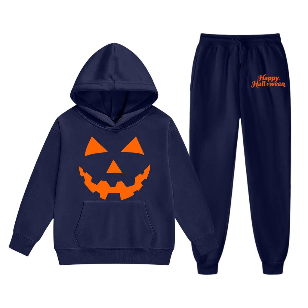 Kids Hoodie and Sweatpants Set with Halloween Print for Holiday Wear