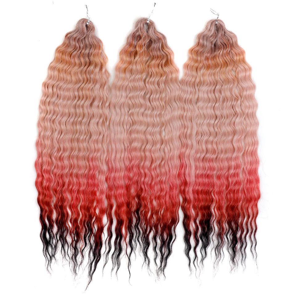 FREEDOM Synthetisches Lockiges Haar 24 Zoll Wasserwelle Twist Häkelzopf Haar Ombre Pink Ingwer Tiefwelle Flecht Haarverlängerung
