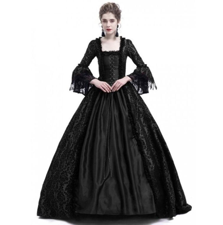 2026 Retro Europäisches & Amerikanisches Mittelalterliches Spitzen-Patchwork-Glockenärmelkleid