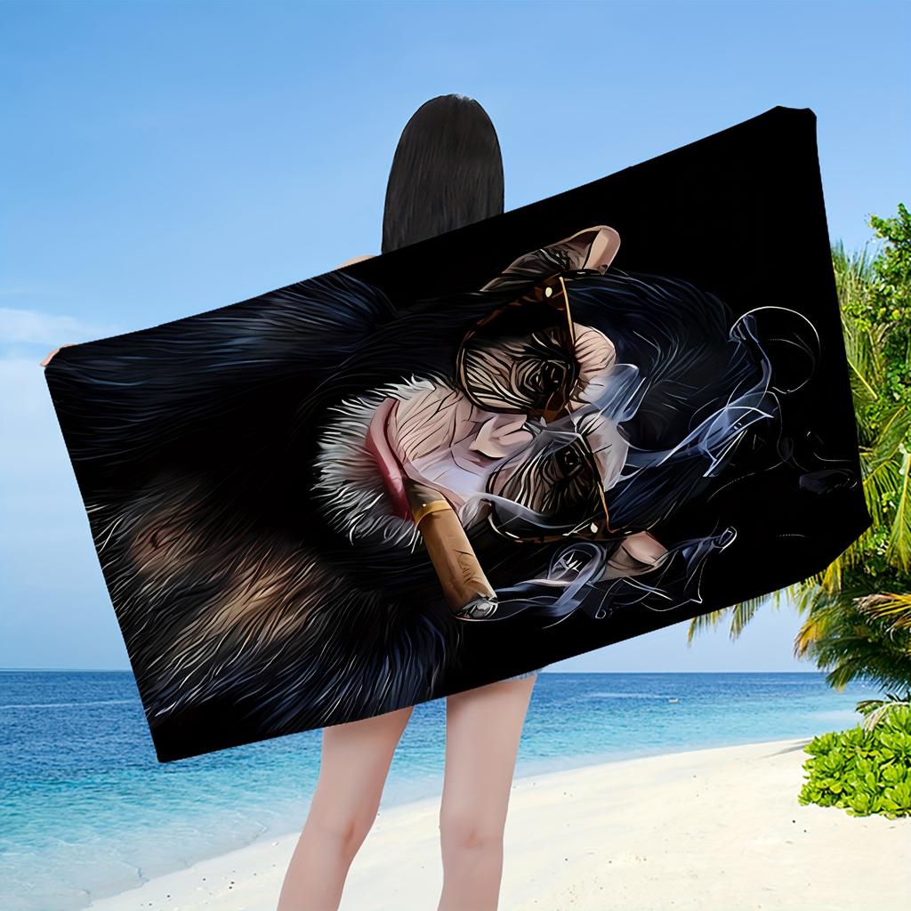 1 pièce Serviette de plage Chimpanzé Cool Impression cigare animal drôle Design à séchage rapide Doux Microfibre Serviette de bain pour hommes Cadeau humour